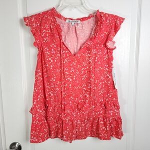 Wallflower Challis Ruffle Tank Floral Multi Color Pink Size Small NWT